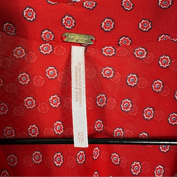 Free People FP Easy Rider Anthropologie Red Paisley Bandana Sheer Blouse Top - Picture 7 of 12